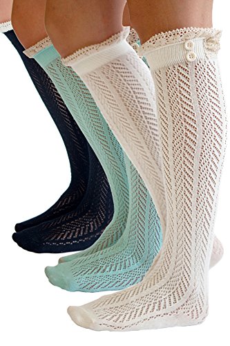 The Original Button Boot Socks with Lace Trim Boutique Socks by Modern Boho