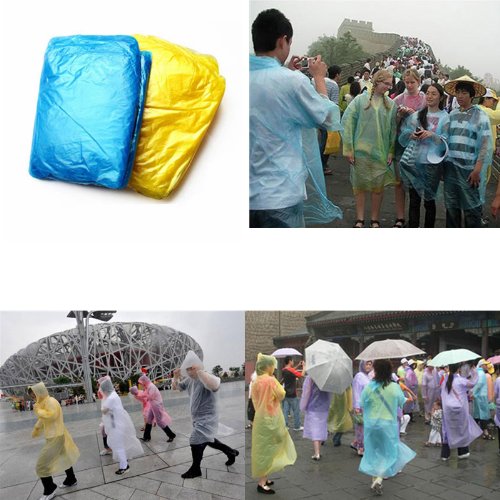 Glantop Disposable Plastic Easy Tourist Raincoat for Travel Camping Hiking Outdoors OX(pack of 10: Random Color)