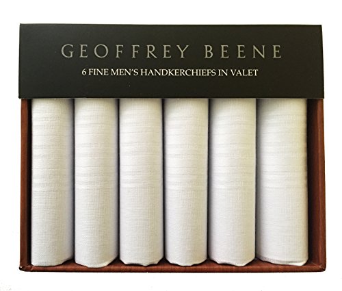 Geoffrey Beene Valet of 6 Handkerchiefs 100% Cotton White Gift Box Set