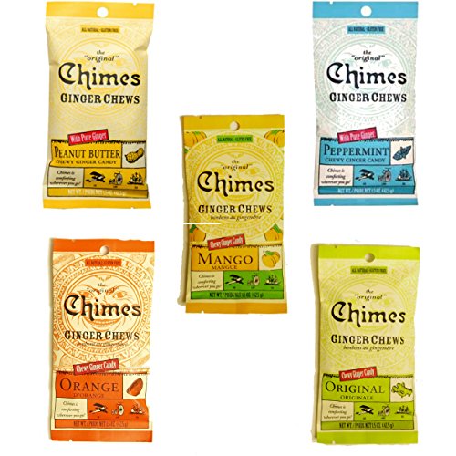 Chimes' Ginger Chews - 5 Pack - All Flavors! (Original, Mango, Orange, Peanut Butter, and Peppermint)