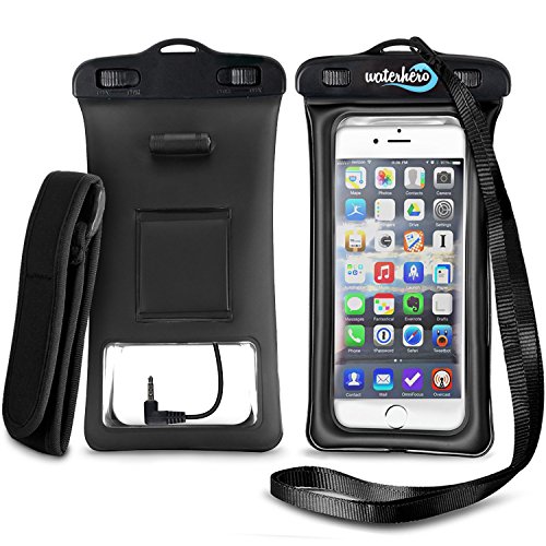 Floatable Waterproof Phone Case ? Built in Audio-Jack ? Universal Touch Responsive Waterproof Case for Swimming, Skiing, Camping, Hiking, Rafting, Fishing, Kayaking, Scuba Diving Equipment ? Fits All Mobile Phones ? Waterproof to 100ft/30m deep ? Premium Dry Bag Cover Pouch ? WaterHero® Lifetime Warranty