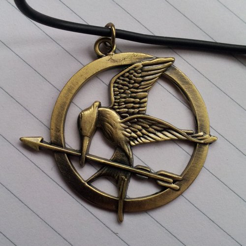 The Hunger Games Movie Bronze Mockingjay Necklace Pendant Necklace on Leather Cord