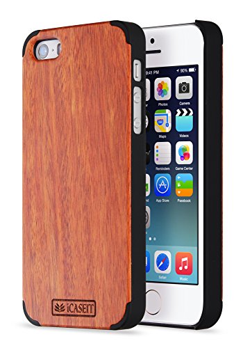 iPhone SE / 5S / 5 Sandal Wood Case | iCASEIT Handmade Premium Quality Genuinely Natural & Unique | Strong & Stylish Snap on Back Bumper | Non-Slip, Precise Fit | SandalWood / Black