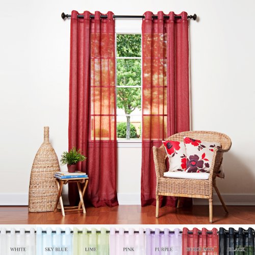 Best Home Fashion Crushed Voile Sheer Curtains - Antique Bronze Grommet Top - Burgundy - 52W x 108L - (Set of 2 Panels)