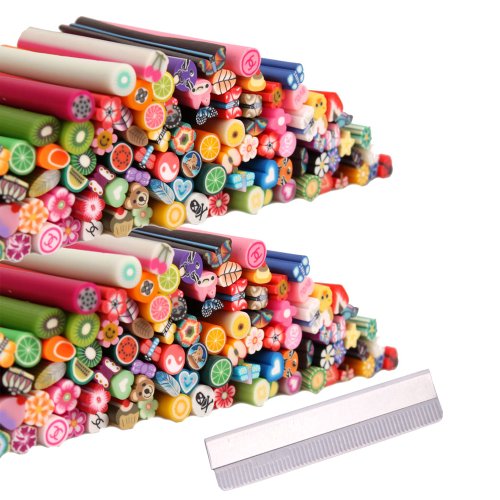 200pcs 3D Cute Designs Nail Art Fimo Canes Sticks Stickers Rods Gel Tips Manicure Decoration + Blade