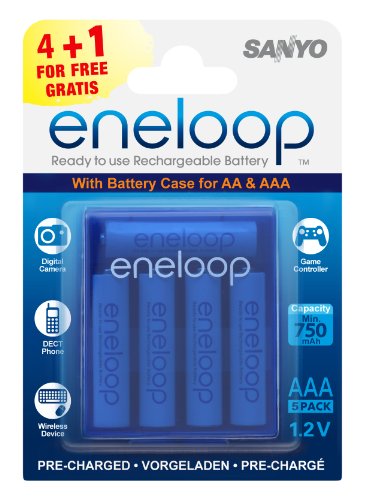 SANYO eneloop HR-4UTGB-5BP-CASE AAA Ready-To-Use Ni-MH Batteries 750 mAh Pack of 5