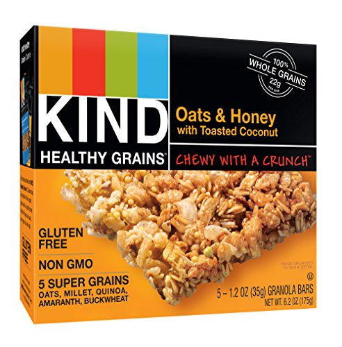 KIND Healthy Grains Granola Bars, Oats and Honey with Toasted Coconut, Gluten Free, 1.2 oz Bars, 5 Count