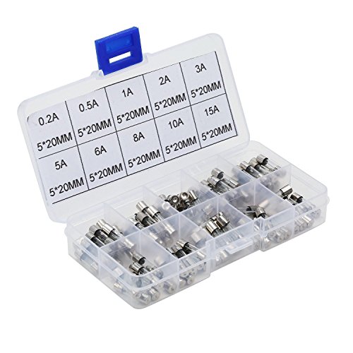Fast-blow Glass Fuses Quick Blow Car Glass Tube Fuses Assorted Kit 0.2A-15A 100 Pcs