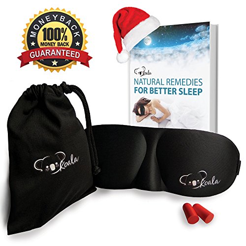 Best Luxurious Eye Mask Contoured Sleep Mask to Block Light and Enhance Sleep, Multi Use for Insomnia, Shift Work and Travel Includes Ebook, Carry Pouch, Ear Plugs By the Koala Brand