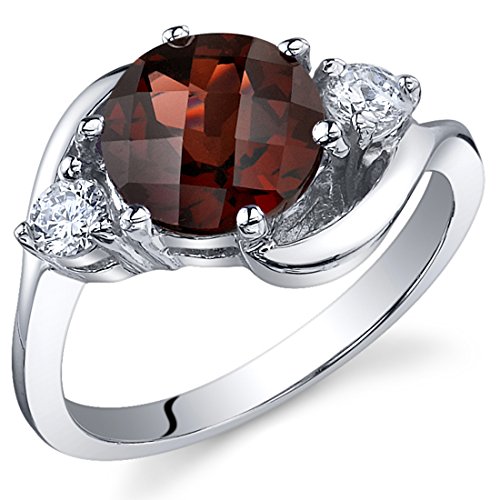3 Stone Design 2.25 carats Garnet Ring in Sterling Silver Rhodium Nickel Finish Sizes 5 to 9