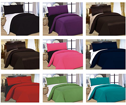 2-Tone Reversible 4 Pcs Complete Duvet Cover With Pillow Cases & Fitted Sheet Bed Set