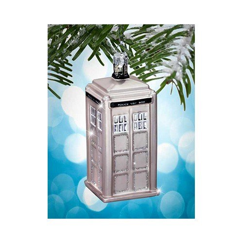 Doctor Who Tardis Silver Limited Edition 50th Anniversary Police Call Box Glass Christmas Ornament