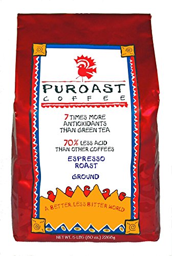 Puroast Low Acid Coffee Espresso Roast Fine Grind , 5 Pound Bag