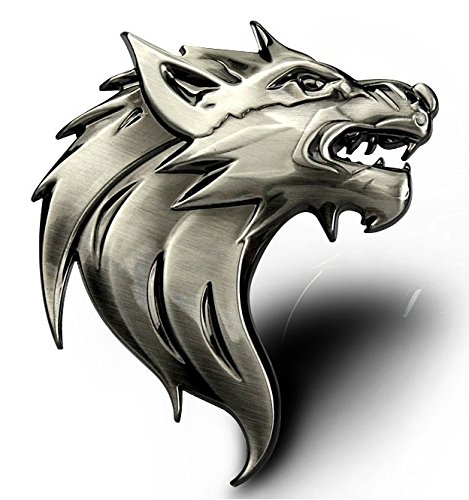 COOL&BRIGHT Cool Wolf Head Car Side/Rear/Front Decorations Badge Emblem With 3M Sticker For Univesal Car Metal Matt Silver Head Turn to Right
