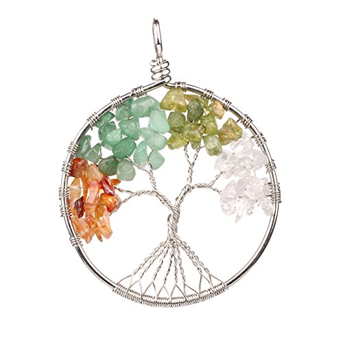 banshren® Alloy Plated Round Eternal Tree of Life with Gravel Charm Pendant Healing DIY Necklace Ornament (No Chain Included)