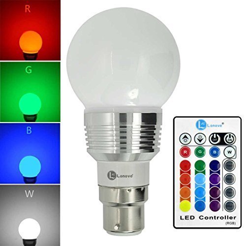 LONOVE® RGB LED 3W B22 Bulb Light PP Silver Case Multi-color IR Wireless Remote Control