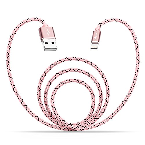 Lightning Cable, Aimus 4FT/1.2M Braided USB Charging Cord Lightning to USB Cable Extra Long Lightning Sync Cable with Metal Housing for iphone 6, 6s plus, 6plus, iPad, iPod and More (Rose gold - 4FT)