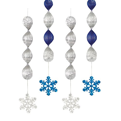 45cm Foil Hanging Swirl Snowflake Christmas Decorations, Pack of 4