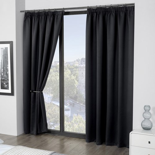 Luxury Thermal Supersoft Blackout Curtains Black 45 x 54 (114cm x 137cm) by Tony's Textiles