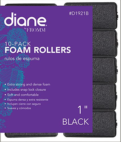 Diane Foam Rollers, Black, 1, 10/bag, Won't hurt your hair, Satin, Hair rollers and curl, Dense foam, Snap closure