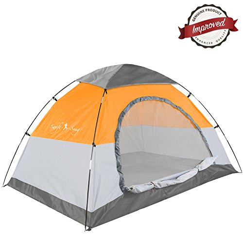 Swift-n-Snug 2 Person Camping Tent - Best Small, Ultralight & Portable Tent for Hiking, Backpacking, Beach & Outdoor Use - Features Waterproof Dome & Zip Door - Set Includes Carry Bag [Orange/Gray]
