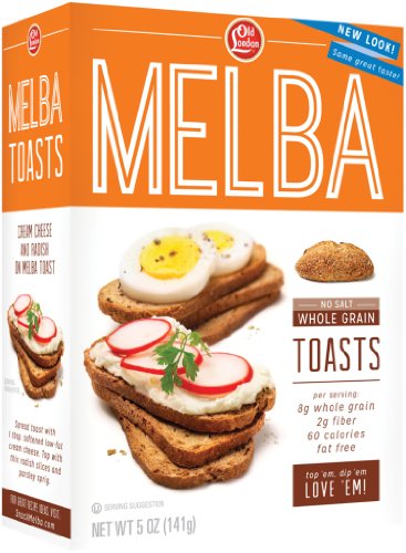 Old London Melba Toast, Salt Free, Whole Grain, 5-Ounce Boxes (Pack of 12)