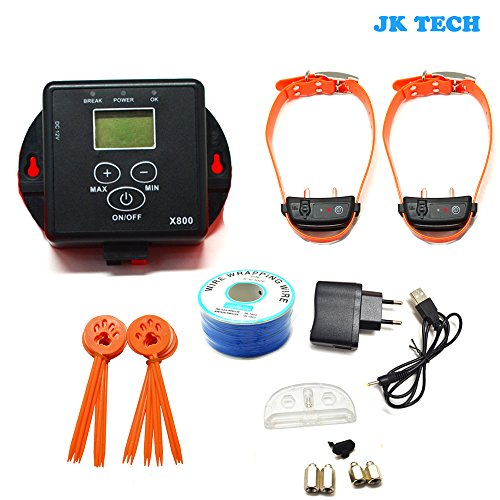 JK TECH Small Medium Large Dog Rechargeable Pet Fence System Waterproof Shock Dog Collar for 2 or 3 Dogs (for 2 dogs)