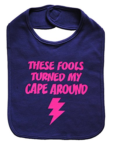 These Fools Turned My Cape Around Bib Superhero Baby Shower Gift - Purple / Hot Pink