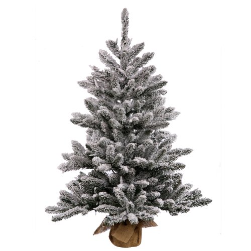 2' Flocked Anoka Pine Artificial Christmas Tree with Burlap Base - Unlit