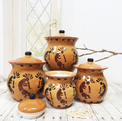Western Kokopelli, Hand Painted Ceramic, 4pc Canister Set, 83203 By ACK