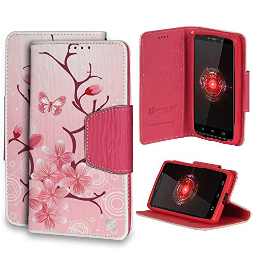Spots8® for Motorola Droid Mini, Luxury Flip PU Leather Glossy Image Folio Cover Wallet Phone Case With Built-in Media Stand and ID Credit Card Slots [Japanese Blossom]