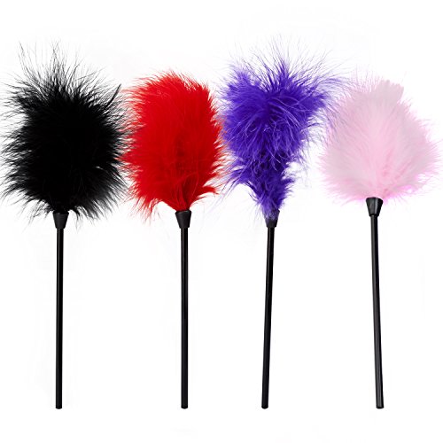 Feather Loveryoyo Tease Feather Tickler Fetish Fantasy Series Feather Crop Tickler Black,Red,Pink,Purple(Package of 4)