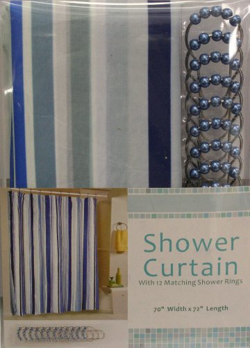 Bright Stripe Complete Set Fabric Shower Curtain with 12 Matching Roller Hooks