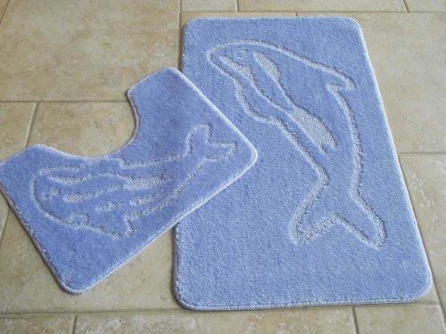 Light Blue Dolphin Pattern 2 Piece Bath Mat Set. Available in 8 Colours