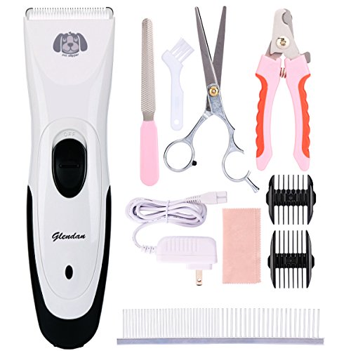Glendan CP-7800 Quiet Rechargeable Cordless Professional Pet Dogs and Cats Electric Clippers Grooming Trimming Kit?White)