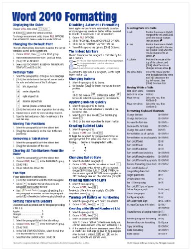 Microsoft Word 2010 Formatting Quick Reference Guide (Cheat Sheet of Instructions, Tips & Shortcuts - Laminated Card)