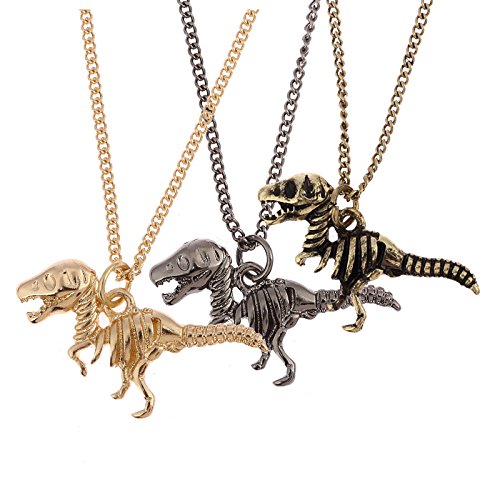 Yaoding Vintage Goth Style Antique Bronze Coloured Dinosaur Skeleton Raptor Charm Necklace