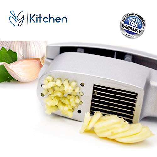 Garlic Press, Chopper, Peeler And Slicer in One From D&G, Non-Stick Coating, Odor Resistant, Press And Crush Garlic Effortlessly! Design For Firm Grip and control Enhance Your Cooking Experience Now! Cleaning Tool And 3 E-Books Included!