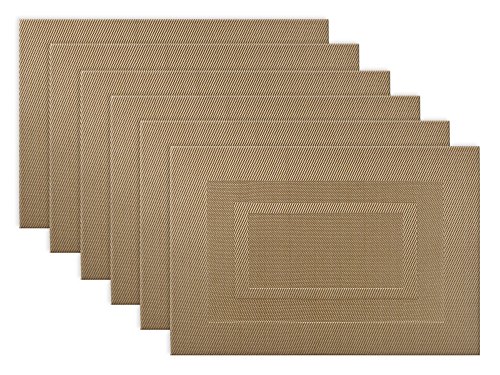 DII Everyday, Easy to Clean Indoor/Outdoor Woven Vinyl 13x18 Double Border Placemats, Copper, Set of 6
