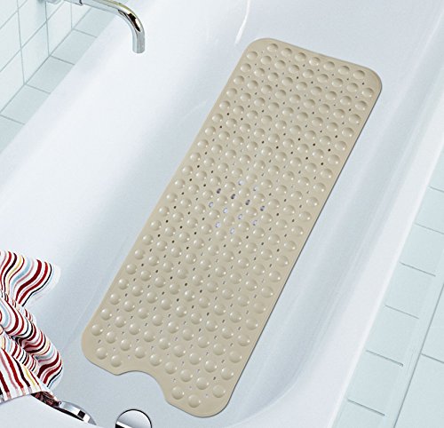 Extra Long Bathtub Mat,Anti-Slip Tub Mat,Anti-Bacterial Bath Mat,Simple Deluxe Non Slip Bath Mat by NTTR(Beige,16 W x 39 L Inches)