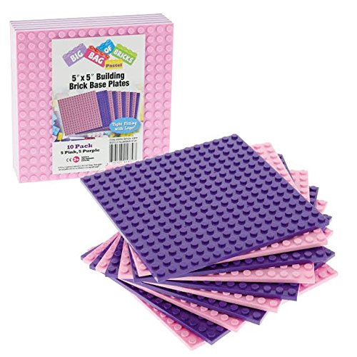 Brick Building Base Plates By SCS - Small 5x5 Pink and Purple Friends-Inspired Baseplates (10 Pack) - Tight Fit with Lego
