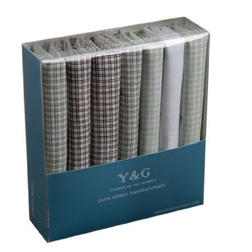 YEC02 Handmade Fabric Mens 7 Pack Handkerchiefs Set Evening Presents By Y&G