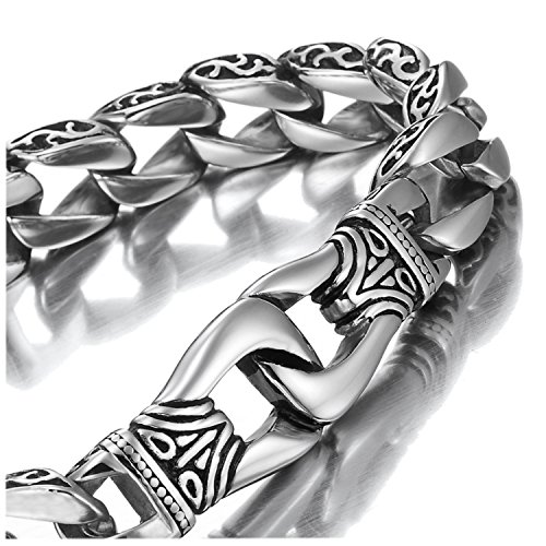 Amazing Stainless Steel Men's link Bracelet Silver Black 23cm (With Branded Gift Box)