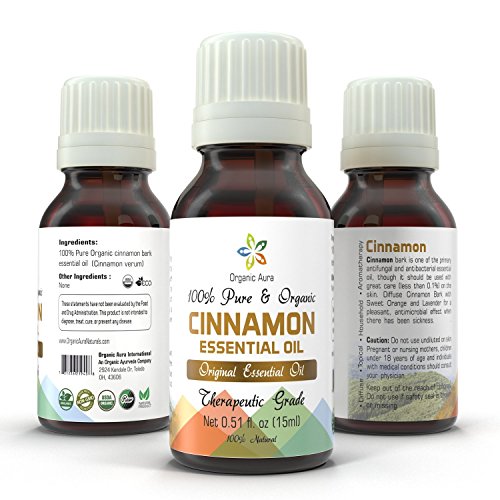 Organic Cinnamon Essential Oil - 15ml. Aromatherapy Essential Oil. USDA Certified Organic. 100% Pure, Original and All Natural. Ayurveda Grade.