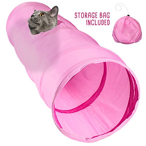 Pink Krinkle Collapsible Cat Tunnel with Peek Hole and Storage Bag by Weebo Pets (36)