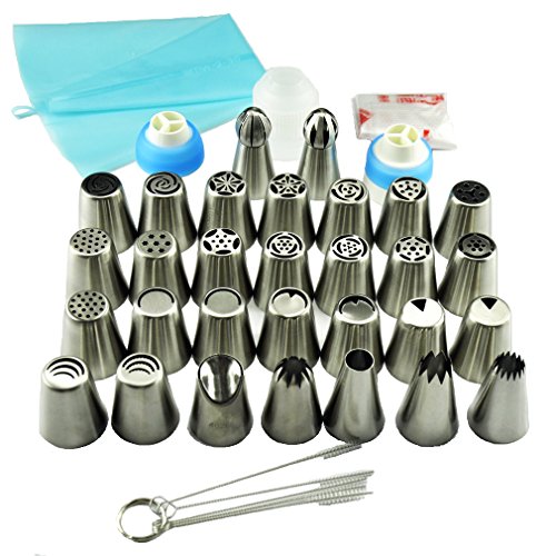 TANGCHU Russian Piping Tips 44PCS/SET Stainless Steel Large Size Icing Syringe Set DIY Coupler Nozzle With Packing Box