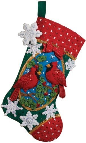 Bucilla 18-Inch Christmas Stocking Felt Applique Kit, Cardinals