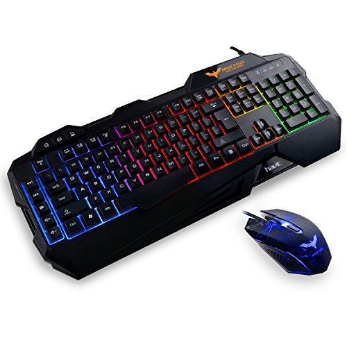 HAVIT HV-KB558CM Rainbow Backlit Wired Gaming Keyboard and Mouse Combo (Black) [ 2016 Model]