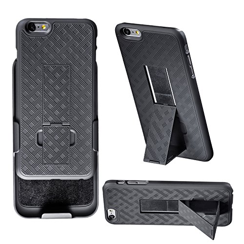 iPhone 6 Plus Holster, WizGear™ Shell Holster Combo Case for Apple iPhone 6 PLUS 5.5 Inch Screen with Kick-Stand & Belt Clip - Fits At&t, Verizon, T-Mobile & Sprint - Black (iPhone 6 Plus 5.5 Inch)