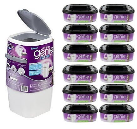 Litter Genie Plus White Cat Litter Disposal System and Extra 12 Refills
